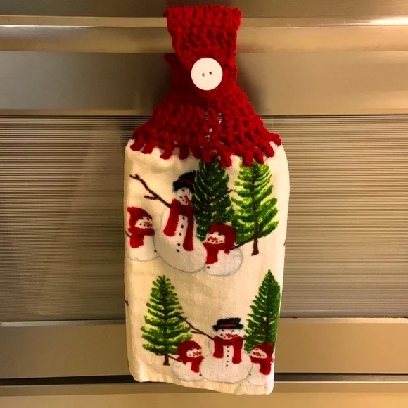 Hand Crafted Snowmen Crochet Top Hanging Kitchen Dish or Bathroom Hand Towels - Picture 8 of 10